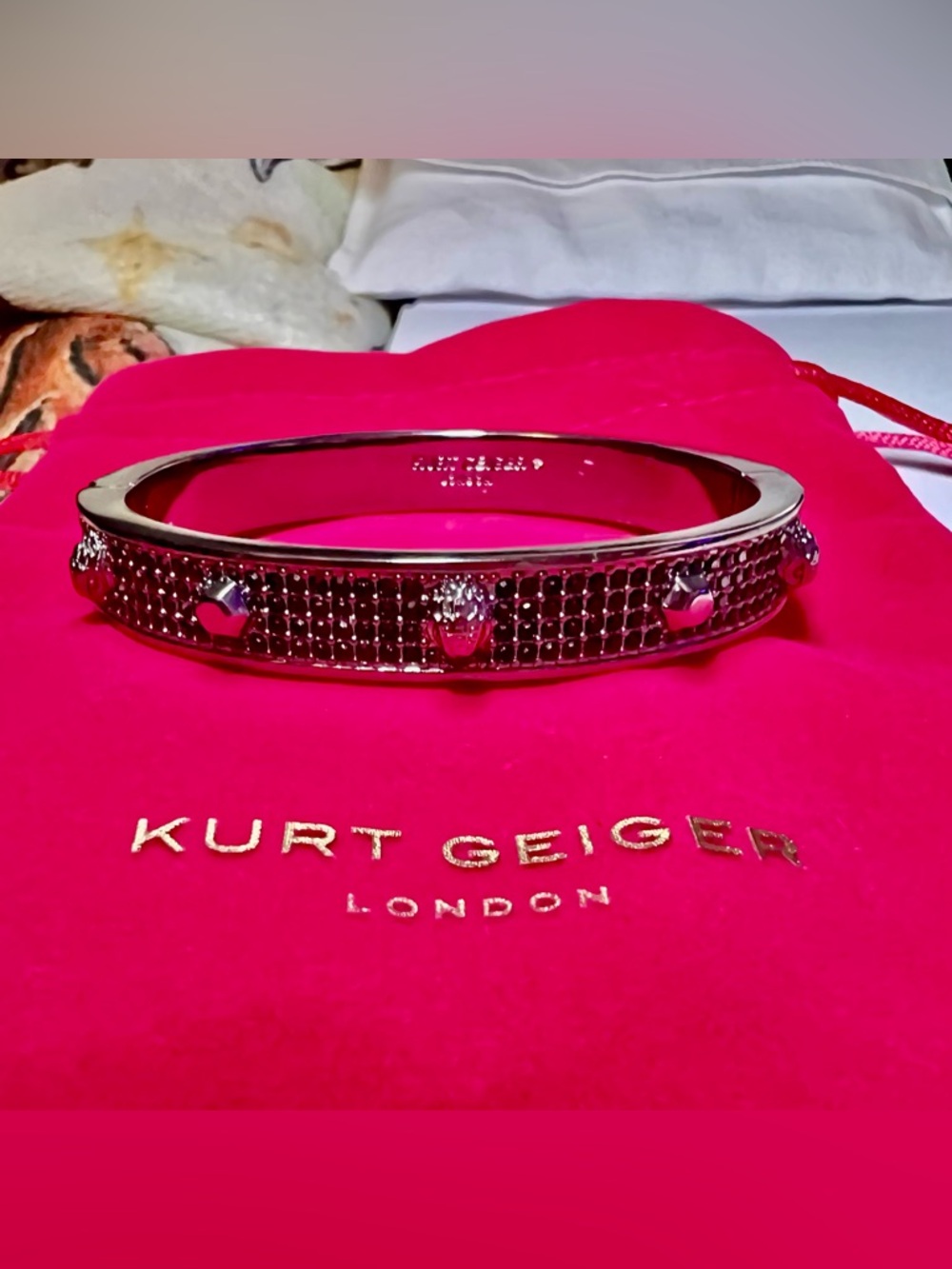 Kurt Geiger Gunmetal Crystal Accent Bangle with Stud Details NWT - Picture 3 of 4